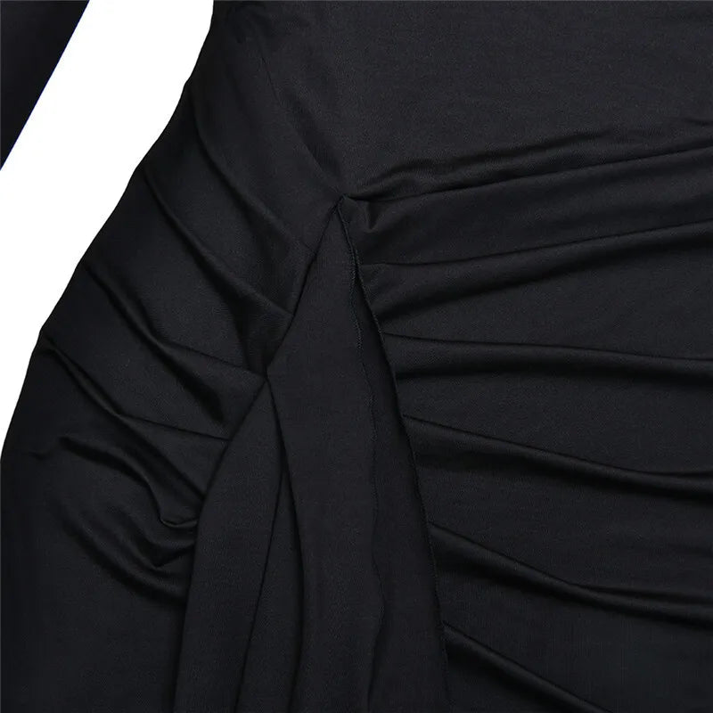 Mozision Rollkragen Oberschenkelhohes Schlitz Sexy Maxikleid für Damen Mode Langarm Drapierte Bandage Bodycon Club Langes Kleid