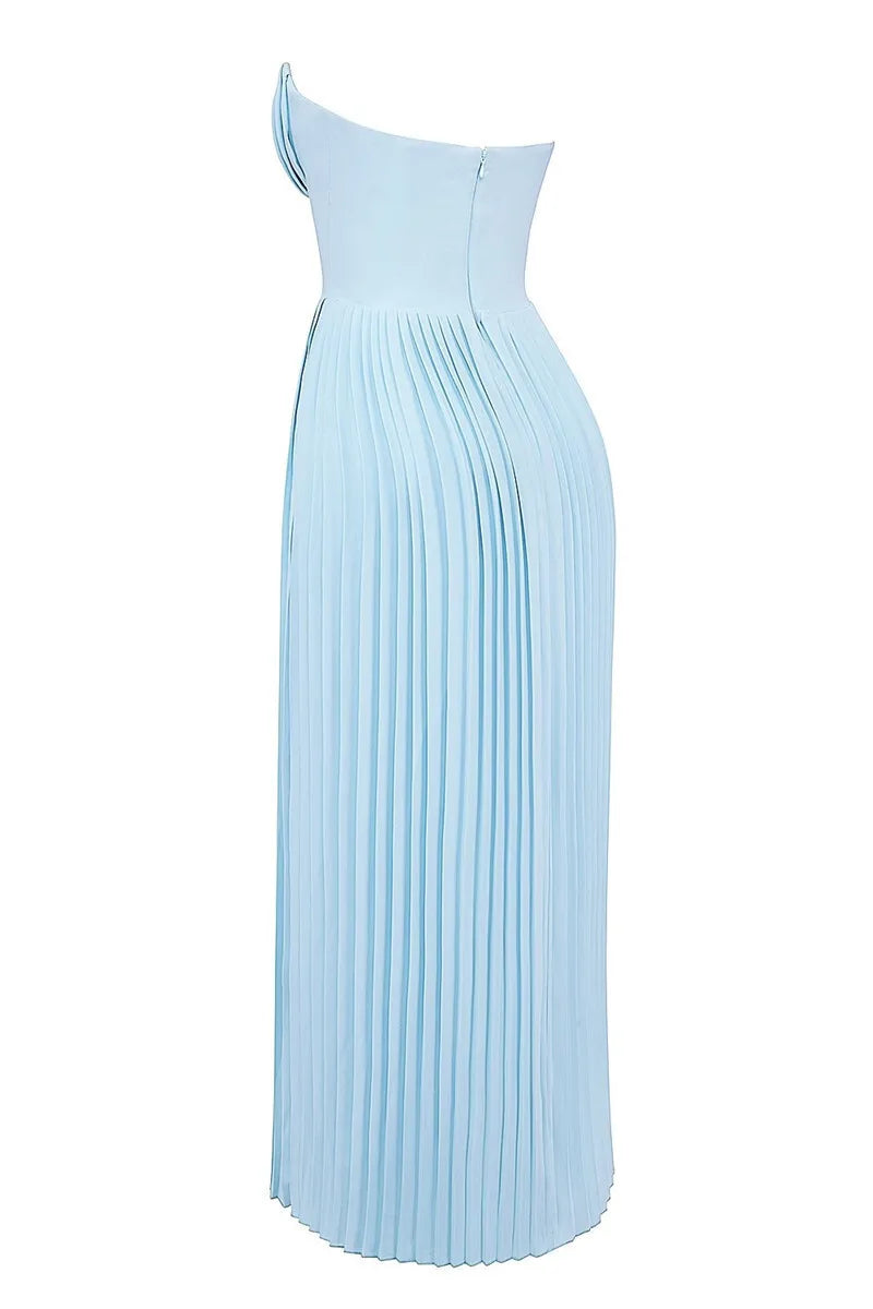 Mozision schulterfreies, rückenfreies, plissiertes Maxikleid für Damen, modisch, trägerlos, ärmellos, hohe Taille, eng anliegend, sexy, langes Kleid