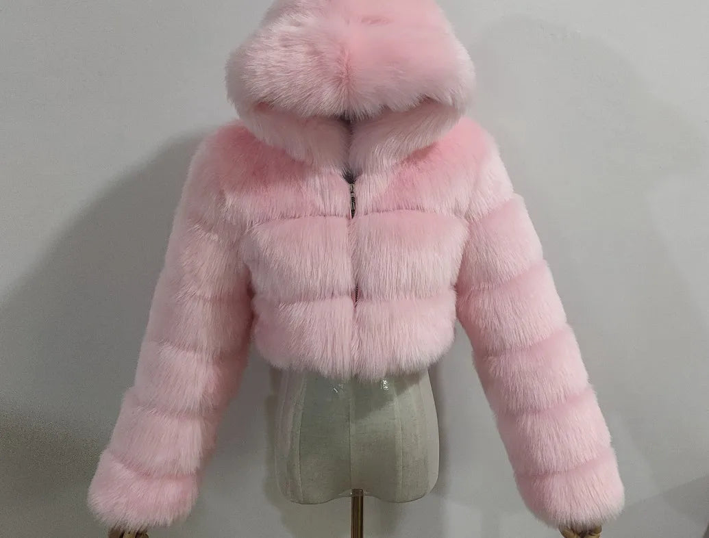Women Warm Faux Fur Coat Winter Vintage Gradient Jacket Furry Outerwear Jackets Hooded Coats Plus Size Autumn Winter Streetwear
