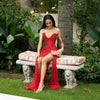 Exquisite Sexy Red Beading Tassel V Neck Side Slit Prom Dress Glittering Sequins Crystal Luxury Prom Wedding Party Gowns