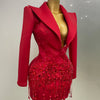 Glitzernde Kristallketten Perlen Langarm Minikleid 2025 Damen Geburtstag Abendparty Nachtclub Outfit Sängerin Hochzeitskostüm