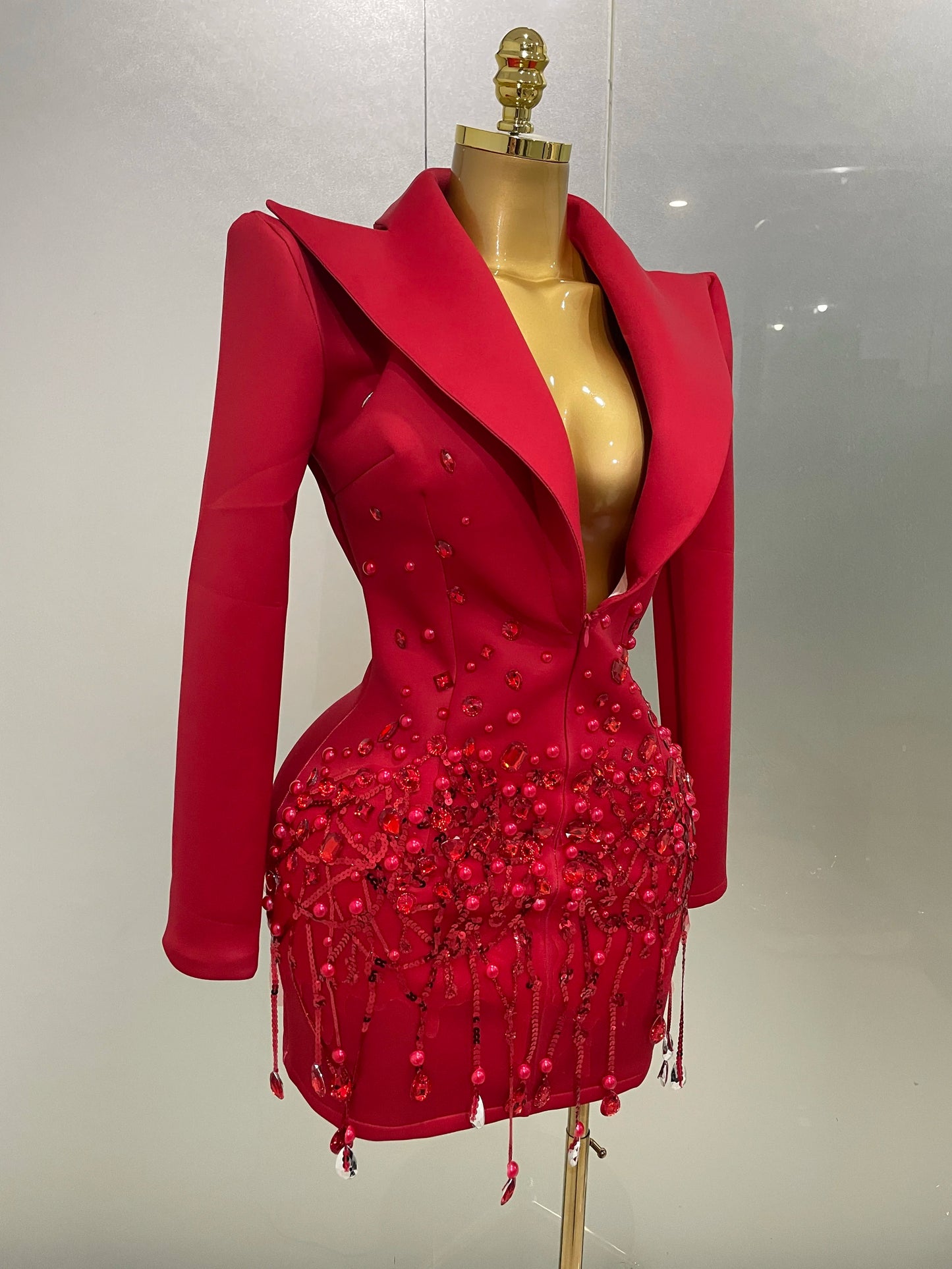 Glitzernde Kristallketten Perlen Langarm Minikleid 2025 Damen Geburtstag Abendparty Nachtclub Outfit Sängerin Hochzeitskostüm