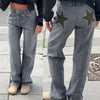 Combhasaki Damen Y2K Vintage Jeans Ästhetischer Sternmuster-Print Loose Straight Leg Denim Lange Hose Lässige Low Waist Hose