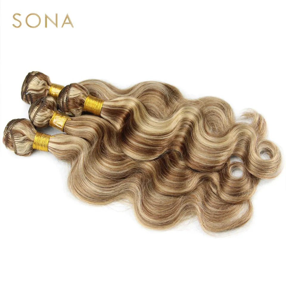 Piano Color P4/613 Highlighted Hair Bundles With Closure Remy Body Wave Ombre Ash Blonde Human Hair Weave With Highlights