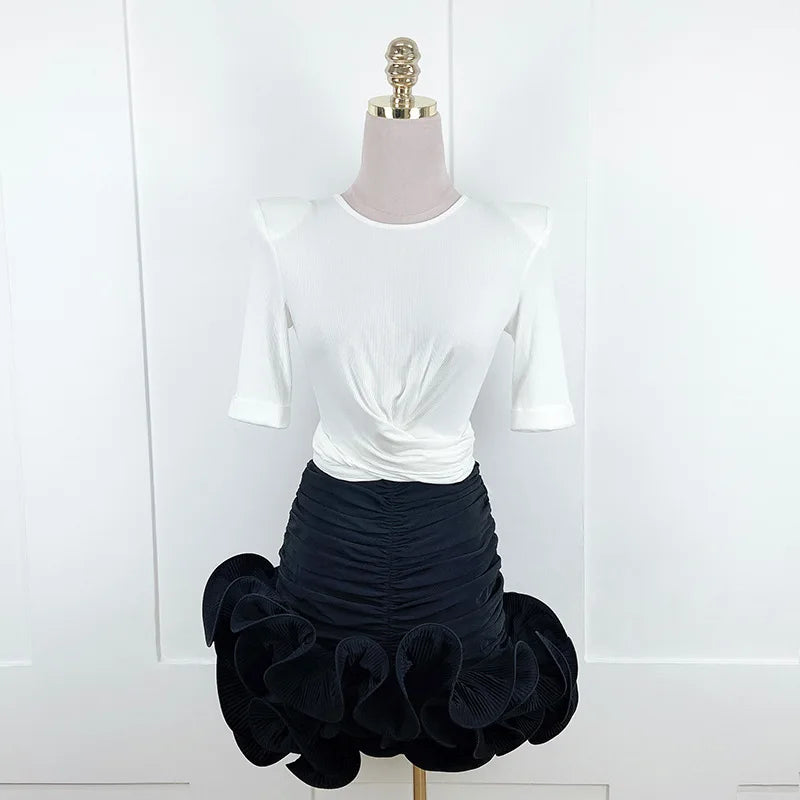 CM.YAYA 2024 Spring/Summer A-Line Women Skirt Satin Ruffles 3D Floral Decorations Night Club Party Hip-Wrapped Short Skirts