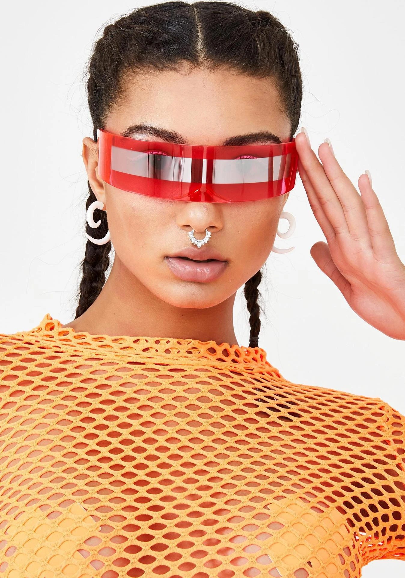 Futuristic Narrow Visor women Sunglasses Laser Eyeglasses Personality Mirrored Lens Eyewear Glasses integrated Men sun glasses