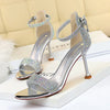 Damen Sommer Sandalen 8.5cm High Heels Strass Kristall Mittelhohe Absätze Knöchelriemchen Sandalen Damen Hochzeit Event Party Goldene Schuhe