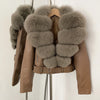OFTBUY Natural Fox Fur Faux Leather Jacket Female New Autumn Short Top Clothing Women Long Sleeve Fake Leather Real Fur Coat