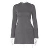 Hugcitar 2024 Frühling O-Ausschnitt Langarm Uni Patchwork Reißverschluss Sexy Bodycon Minikleid Damen Mode Outfits Geburtstagsparty Y2K