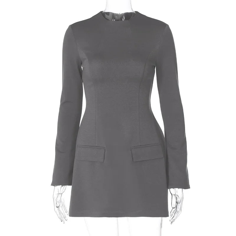 Hugcitar 2024 Frühling O-Ausschnitt Langarm Uni Patchwork Reißverschluss Sexy Bodycon Minikleid Damen Mode Outfits Geburtstagsparty Y2K