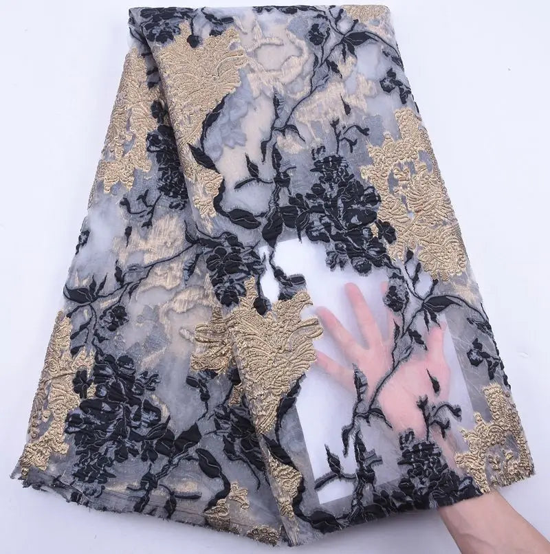 Classic High Quality African Lace Fabric Gilding Brocade French Organza Lace Fabric For Nigerian Women Wedding Party Dress S2078
