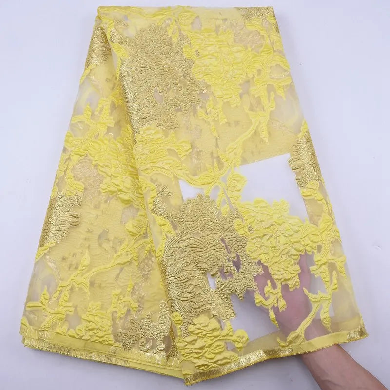 Classic High Quality African Lace Fabric Gilding Brocade French Organza Lace Fabric For Nigerian Women Wedding Party Dress S2078