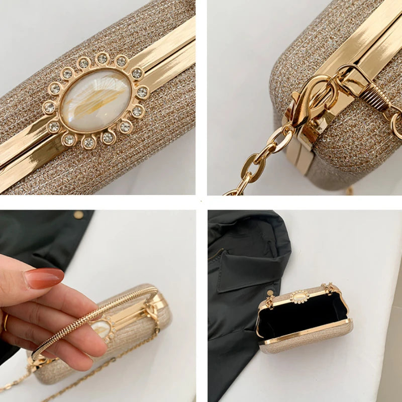 Luxus-High-Design Damen-Abendtasche Party-Bankett Glitzertasche für Damen Hochzeitsclutch Handtasche Umhängetasche mit Kette Bolsas