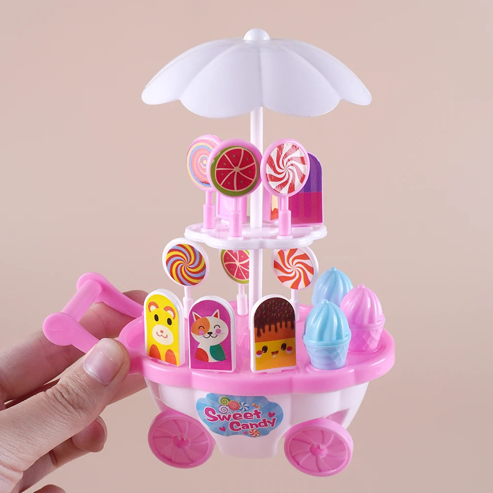 1:12 Puppenhaus Eiswagen Babybett Simulation Miniatur Szene Display Dessertauto Etagenbett Badezimmer Küche Spielzeug für Mädchen