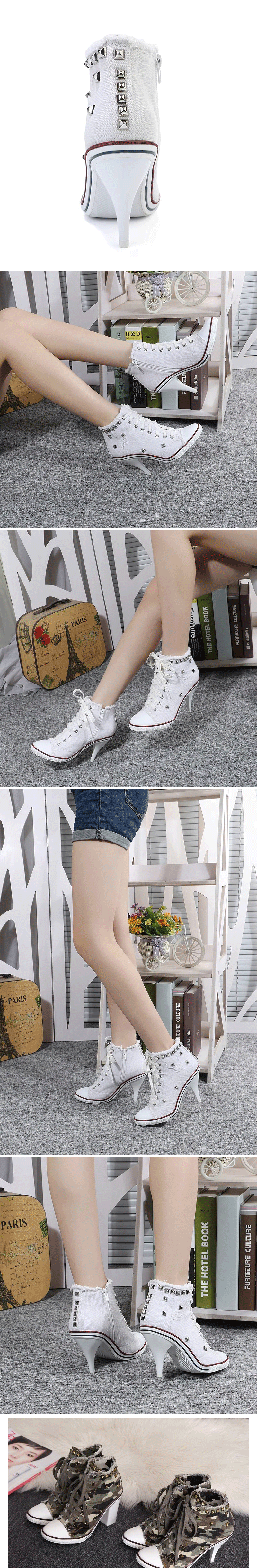 Women Boots Short High Heels Shoes For Women Botas British Style Rivet Ankle Boots Pointed Toe Side zipper strap Female Heels