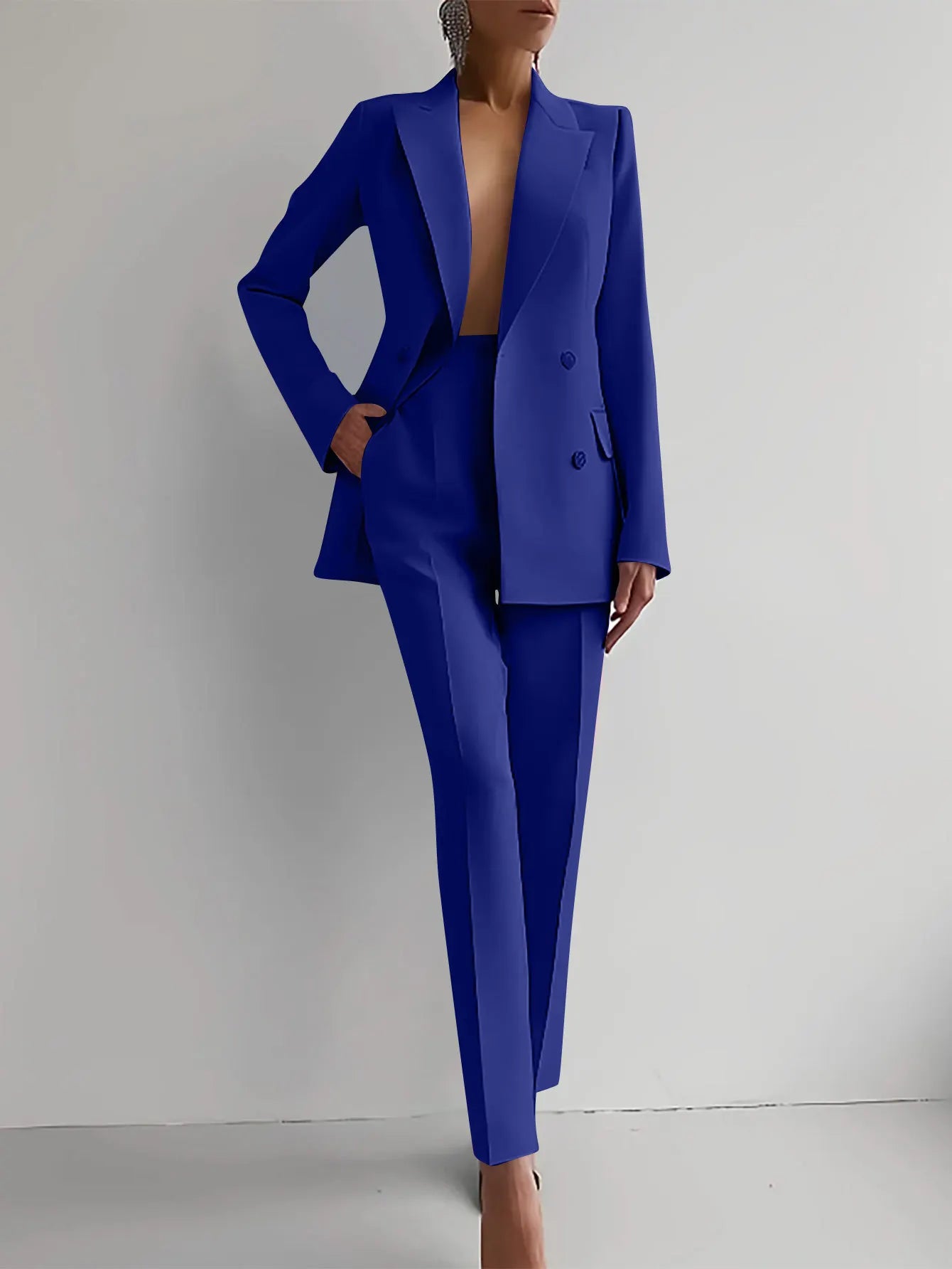 Pant Suits Women Blazer Double Breasted Blazers Ankle Length Pencil Pants Two Pieces Solid Office Lady Summer Slim Fit 2025
