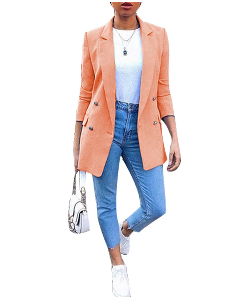 Women Fashion Solid Casual Suit Office Wear Vintage Long Sleeves Coat Spring Autumn Lady Jackets Blazers Jacket Lapel Outerwears