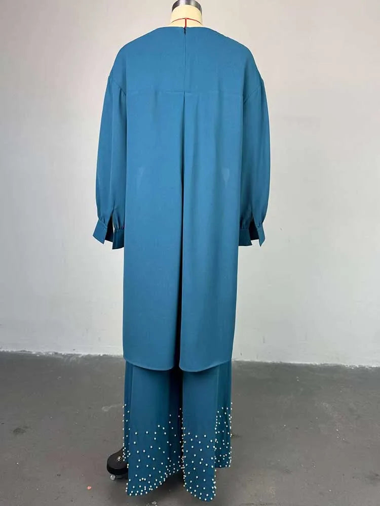 Frühlingskleidung für Damen, 2-teilige Sets Damen-Outfit, Laternenärmel-Anzug mit weiter Hose und Top, High Street Elegante Damen-Sets