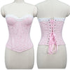 Sexy Women Pink Overbust Corset Crop Top Sweet Lace Patchwork Slim Fit Strapless Bustier Chic Party Summer Clothes Streetwear