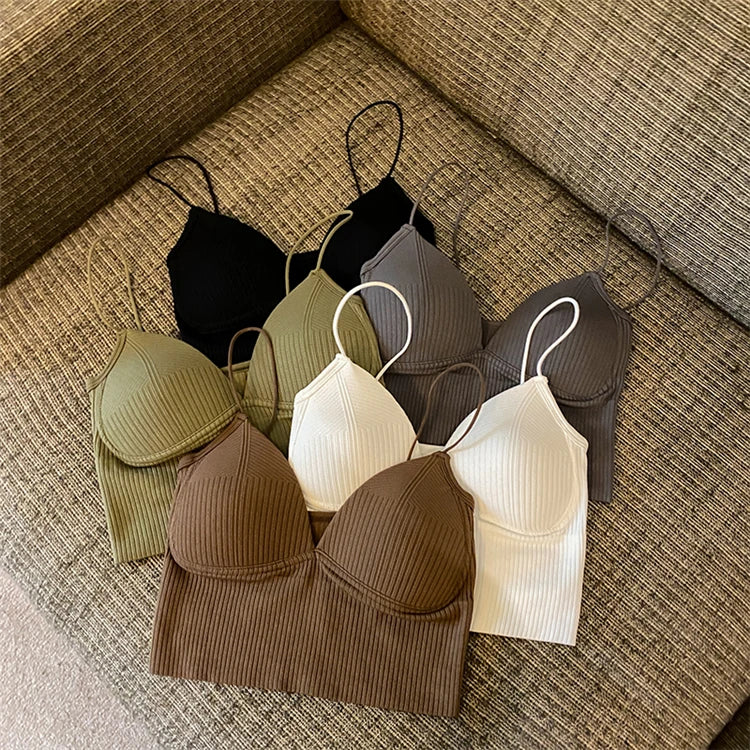 Knitted Binder Chest Woman Tops Spaghetti Strap Corset Crop Camis With Built in Bras Korean Fashion Woman Vest Camisole