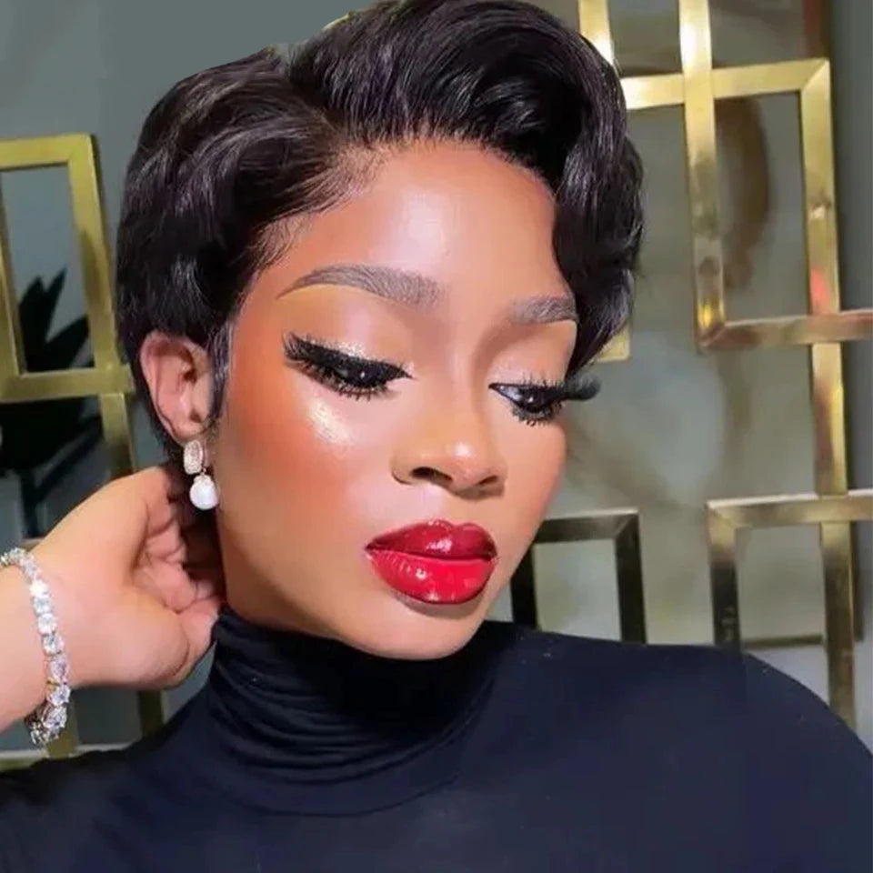 Kurze Bob Perücke Pixie Cut Perücke Glatte Echthaarperücken 13x4 Transparente Lace Front Perücke Für Frauen Highlight Glatte Pixie Cut Perücke