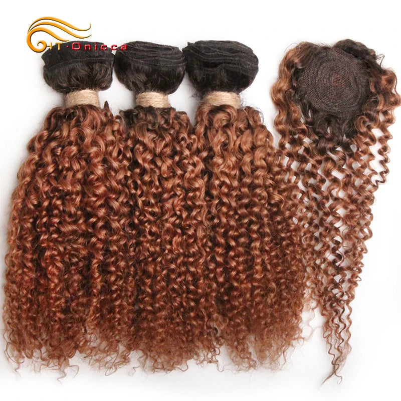Lockiges Echthaar-Bundles mit Closure, kurzes indisches Echthaar-Bundles mit kreisförmigem Closure