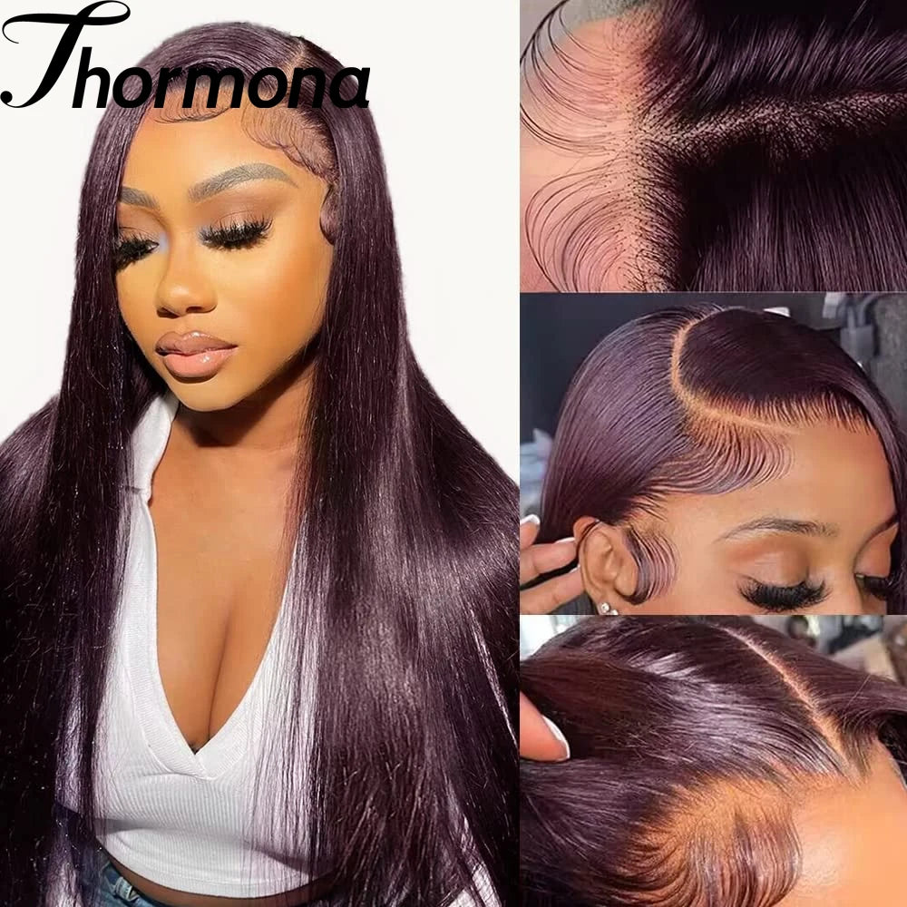 Dark Purple Body Wave Lace Front Wigs Synthetic Deep Burgundy 13x4 Lace Front Wigs Grape Purple Glueless Wigs 180% Density Women