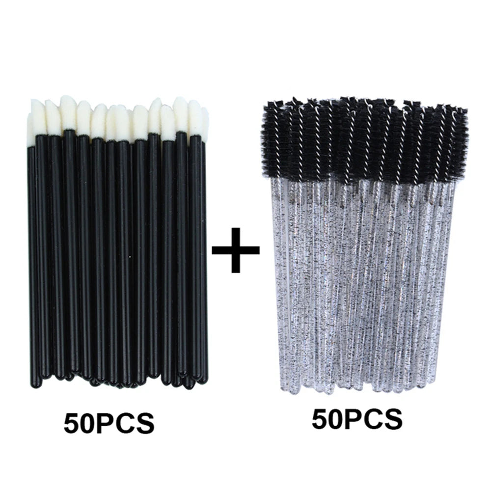 HIJOYSEEN 100 Pcs Makeup Brushes For Lip Eyebows Eyelash Shining Mascara Wands Applicators False Lashes Beauty Tools