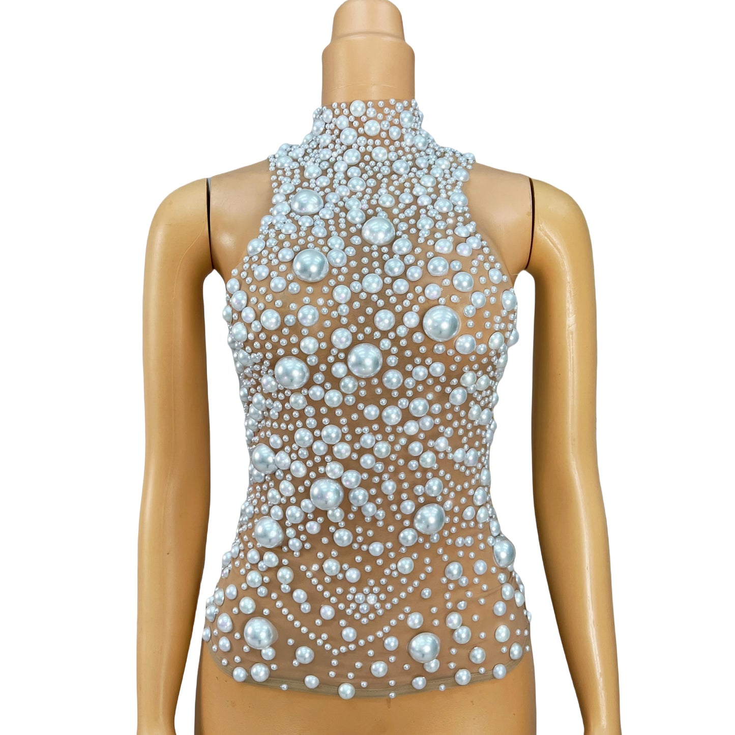 Nightclub Big Pearls Bandage Top Collection Party Shiny Rhinestones Sexy  Backless Singer Dancer Show Party Show Costume dazhu