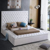 Bliss Collection Modernes Polsterbett aus Samt mit tiefer Knopfheftung und Staufächern, Weiß, Queen