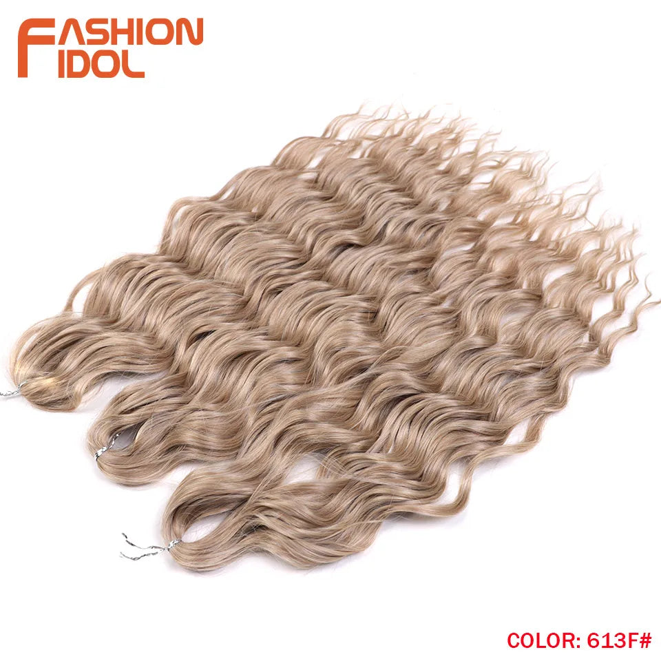 FASHION IDOL 24-Zoll Häkelhaar Synthetische Wasserwelle Flechthaarverlängerungen Ombré Regenbogenfarbe Kunsthaar Deep Wave Lockenhaar