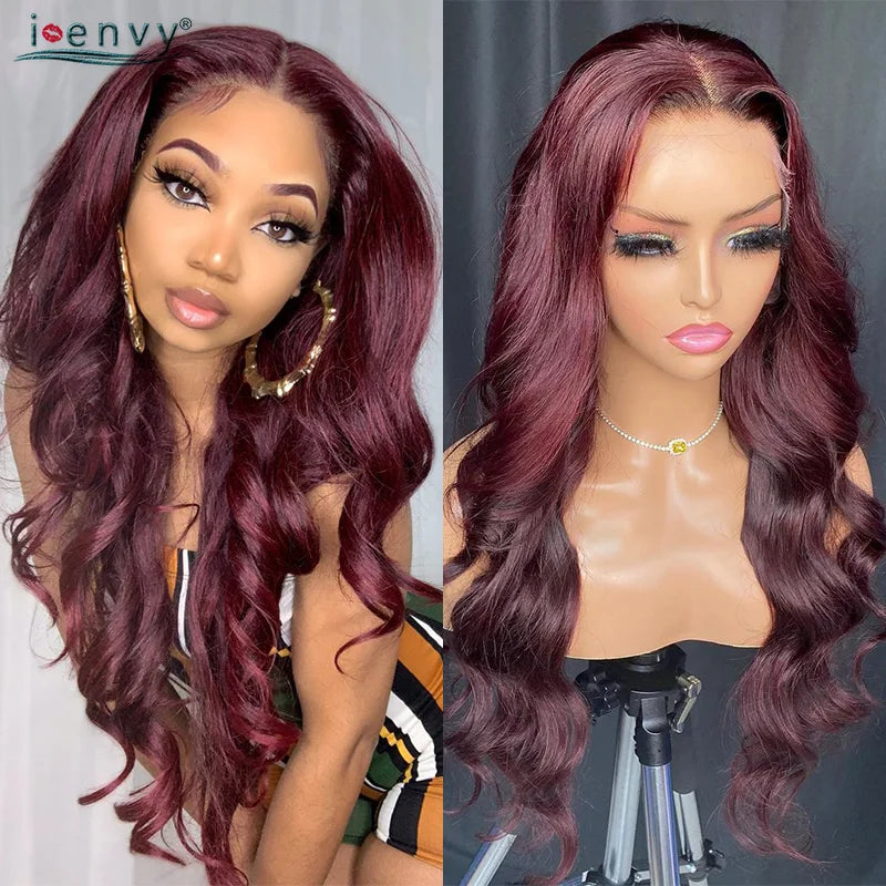 13X4 HD Transparente Lace Front Perücken Burgunderrote Echthaarperücken Vorgezupft 30 Zoll Body Wave Lace Front Perücken für Frauen Gelockt