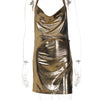 Sexy Sparkly Dress Halter V Neck Cami Mini Bodycon Club Party Dress Glitter Sleeveless High Slit Dress