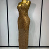 Luxury Rhinestones Sexy Mesh See Through Bodycon Dress Women Birthday Evening Cocktail party Gown Red Carpet Club Stage Outfit