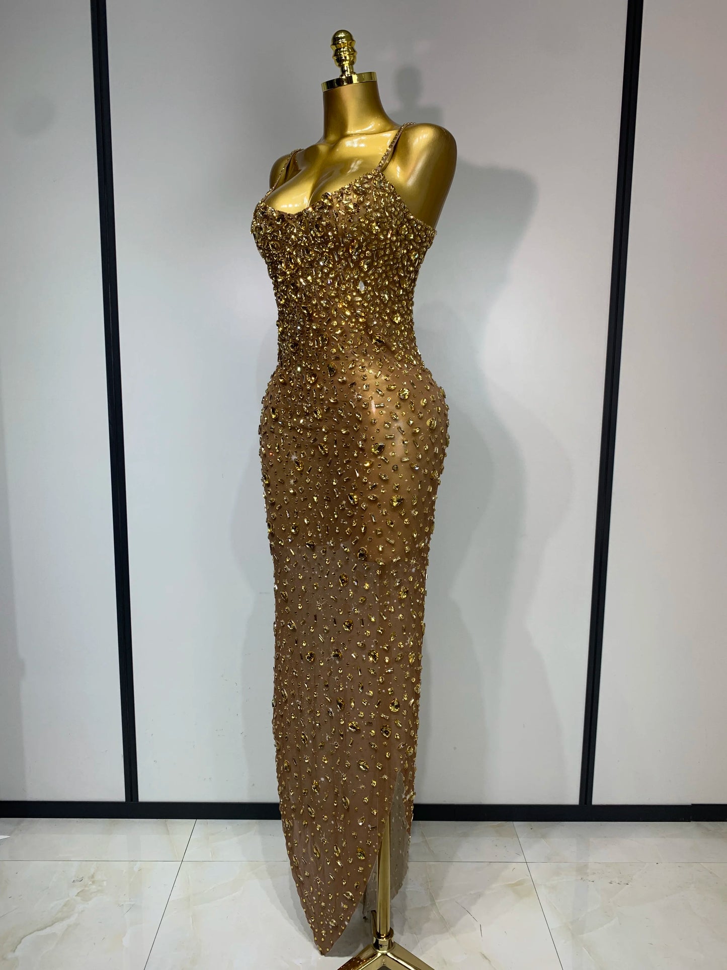 Luxury Rhinestones Sexy Mesh See Through Bodycon Dress Women Birthday Evening Cocktail party Gown Red Carpet Club Stage Outfit