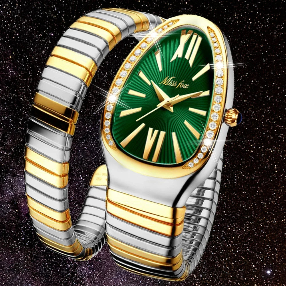 Classic Snake Shape Watch For Women Gold Silver Scaleable Bracelet Womens Watches Bling Diamonds Quartz Ladies Wristwatch
