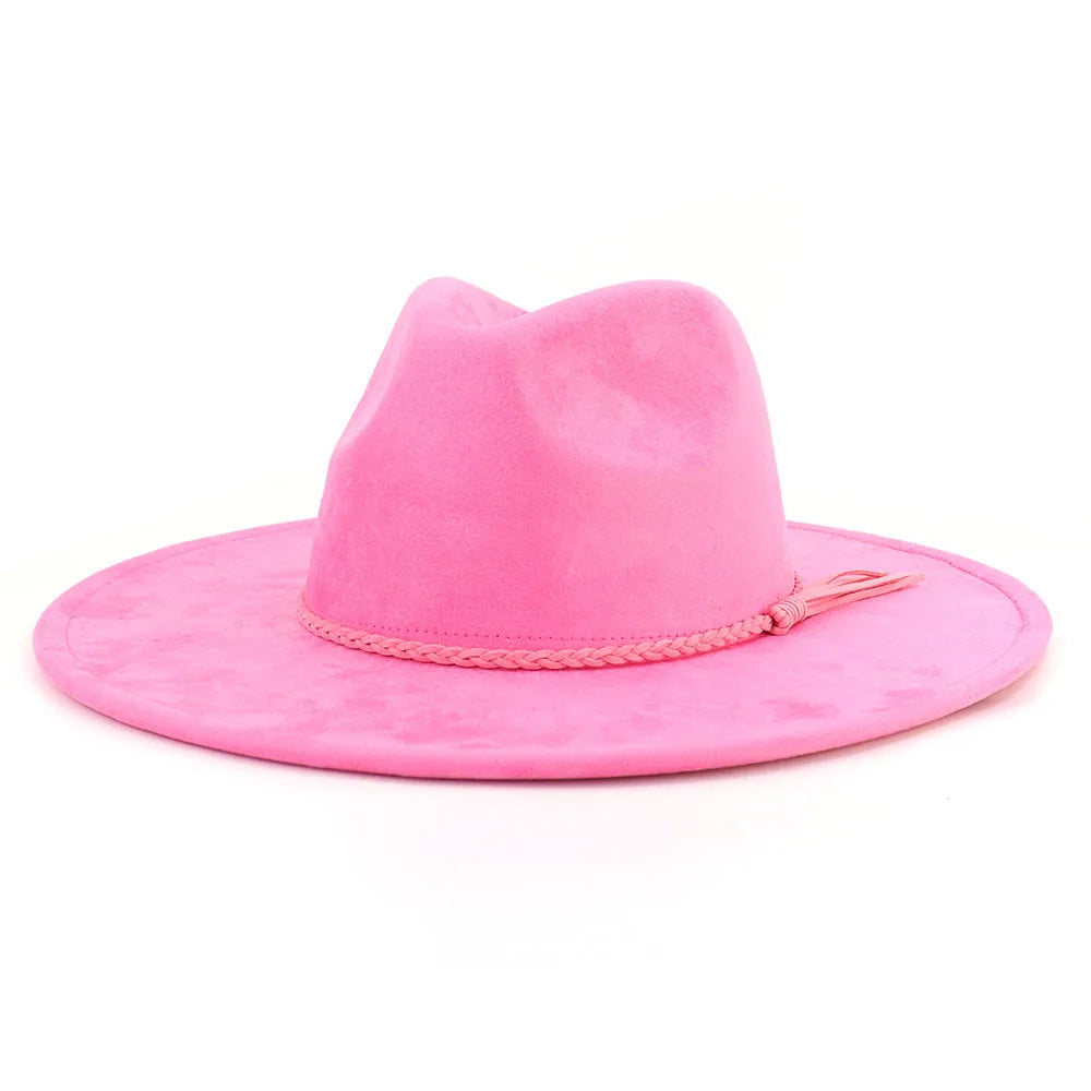 Suede Top Hat 9.5cm Wide Brim Fedora Hat Men Women Autumn Winter Felt Jazz Hats Classic Church Fedoras Chapeau Sombrero Mujer