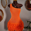 2026 Y2K TikTok Hot One Shoulder Crochet Dress Orange Fringe Bodycon Mini Dress for Vacation Party Clubwear