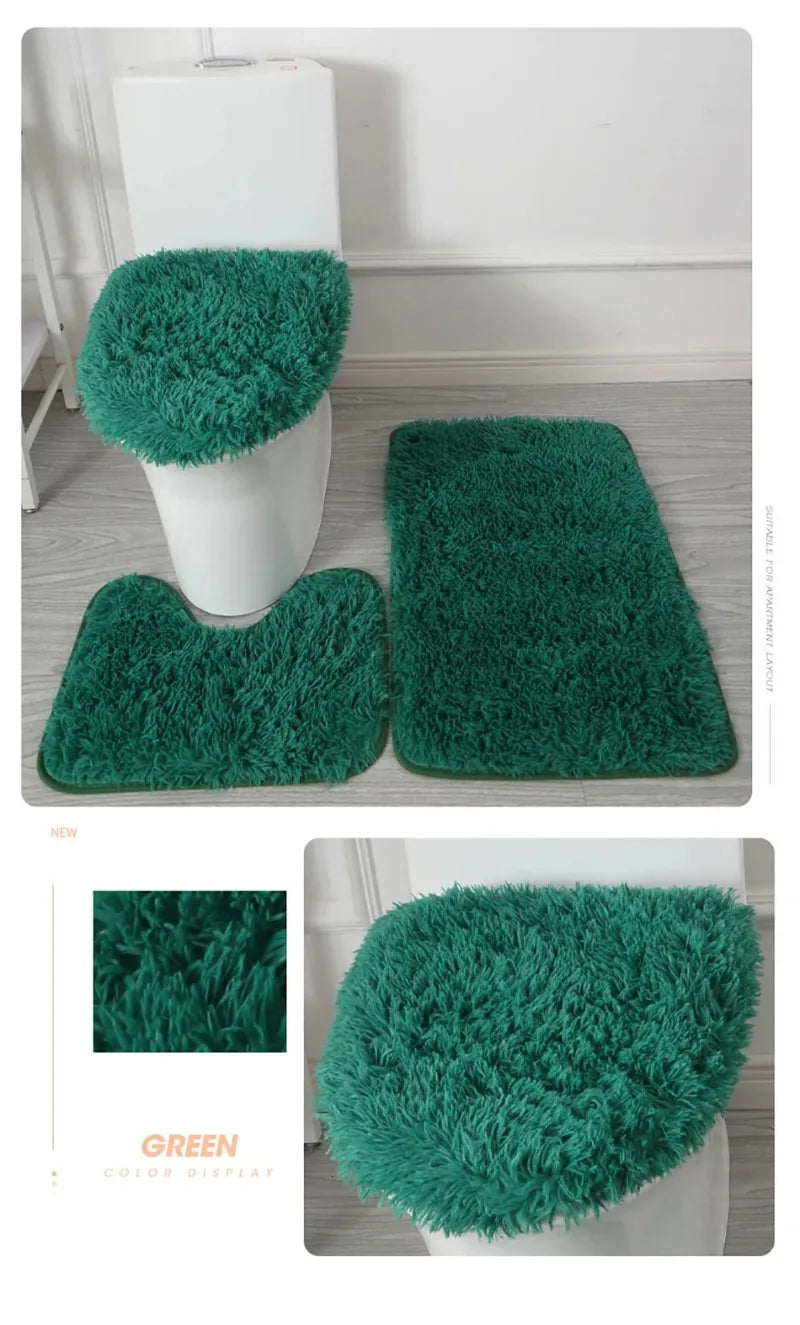 3er-Set einfarbige Heimteppiche Toilettendeckelbezug Teppich-Set rutschfeste Fußmatte für Badezimmerboden Badteppich Fußmatte