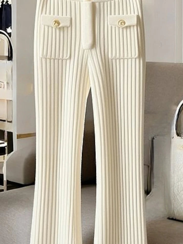 2025 Neue Schlaghosen für Damen, High Waist, Slim Fit, Strickhosen, koreanische Freizeit-Hosen, Y2k Kleidung