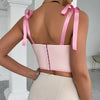 2024 New European and American Style Design Sensual Spice Girl Ribbon Strap Crop Tops Patchwork Stripe Fishbone Bandage Corsets