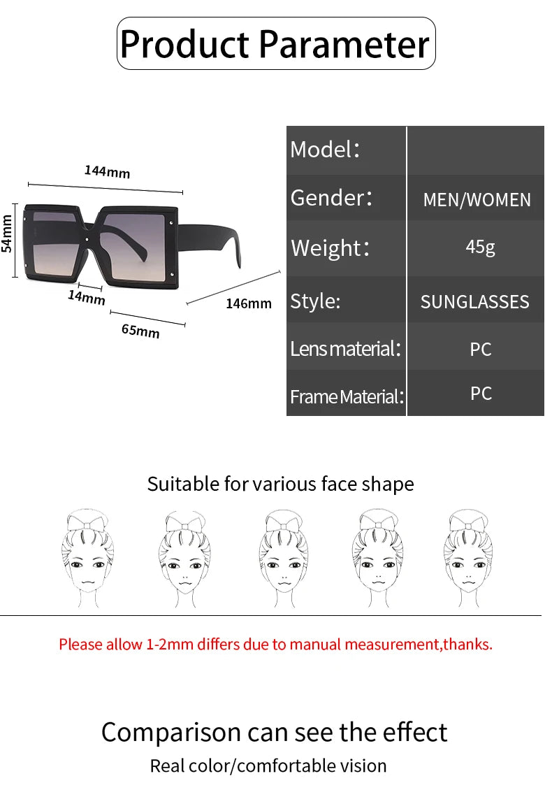 KAMMPT Quadratische Oversize-Sonnenbrille Unisex Trendige Verlaufs-Goggle Luxusmarken-Design Sonnenbrille