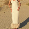 Fashion Yellow Tassel Knitted Sling Midi Dress for Women 2024 Sexy Backless Sleeveless Summer Beach Party Lady Robes