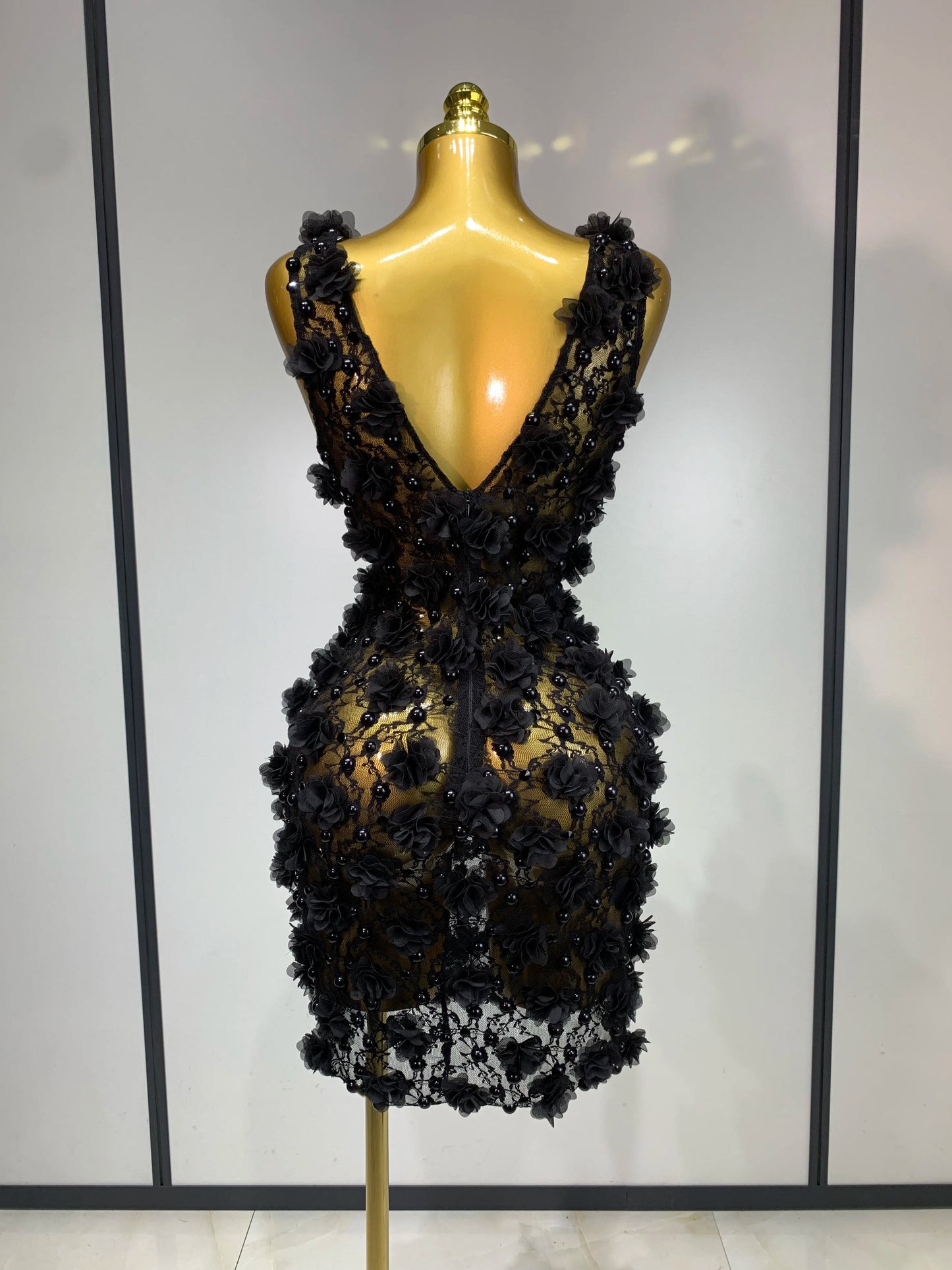 Women Luxury Pink Flowers Pearls Lace See Through Bodycon Mini Dress Birthday Photoshoot Evening Party Nightclub Stage Costume