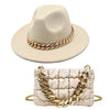Set Straw Hat and Bag Set Gold Chain Bag Hat Set Ladies Leather Bag Tote Church Fedora Party Jazz Straw Hat