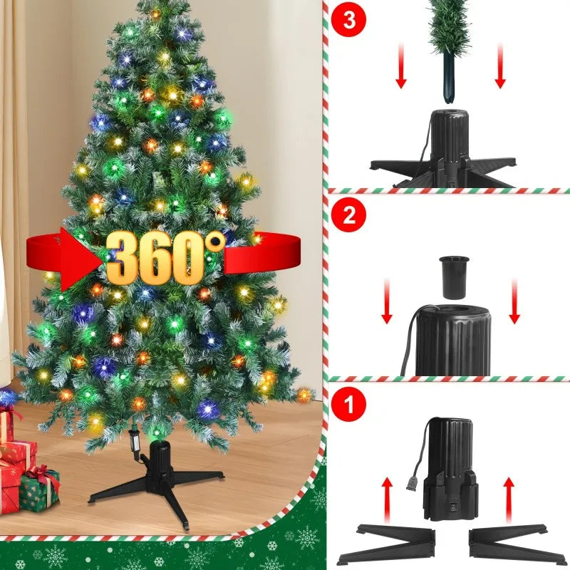 Christmas Tree with 300 Lights Artificial Xmas Tree with 360 Rotation Design LED Warm Multicolor Lights Xmas Tree Holiday Decor