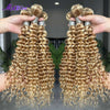 Maxine Highlight Blonde 613 Deep Wave Human Hair Bundles P27/613 Blonde Curly Weave Bundles Deep Wave Colored Bundles Human Hair