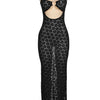 Nibber Solid Color Hanging Neck Maxi Dress Sexy Hollow Women Perspective Bag Hips Robe Female Street Trendy Dresses Clothing