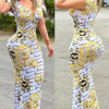 Summer Women Sexy Dress New Fashion Print Sleeveless Elegant Long Dresses Female V-Neck Casual Bodycon Clothing Vestidos