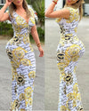 Summer Women Sexy Dress New Fashion Print Sleeveless Elegant Long Dresses Female V-Neck Casual Bodycon Clothing Vestidos